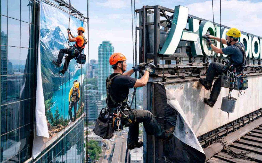 Реклама на высоте и установка вывесок в Екатеринбурге