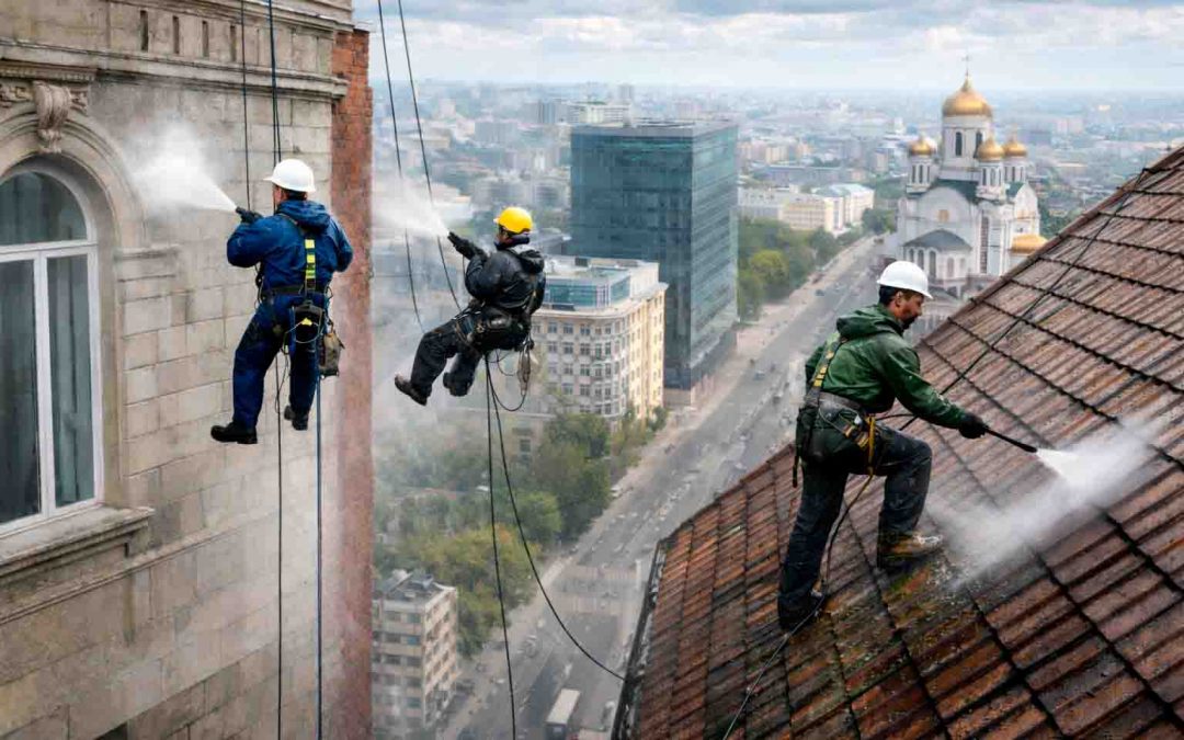 Нюансы гидроструйной очистки фасадов и крыш